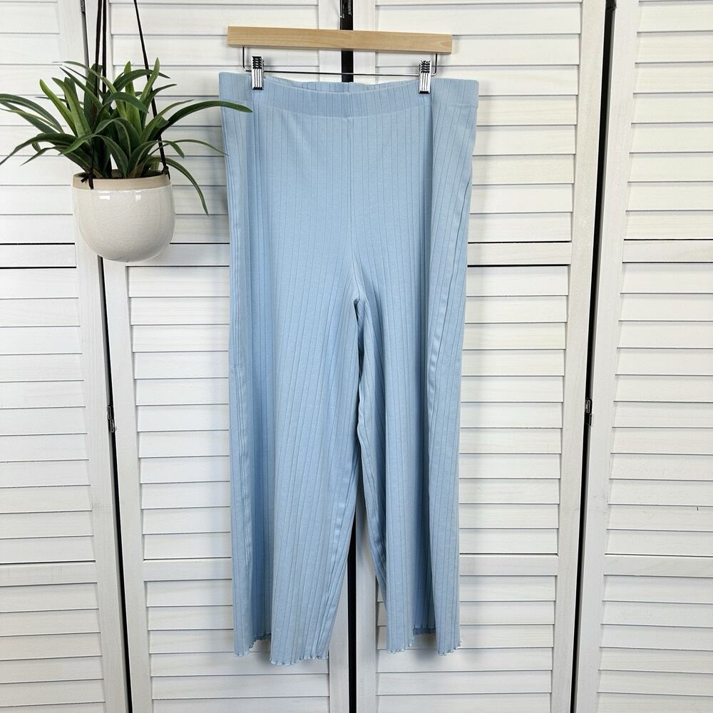 WRAY Baby Blue Sabrina Pant Ribbed Knit Lettuce Hem Pull On Womens Size 1XL‎